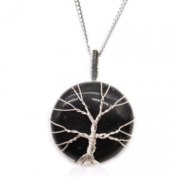 Μενταγιόν με αλυσίδα Tree of Life Μαύρος Όνυχας - Black Onyx Μενταγιόν